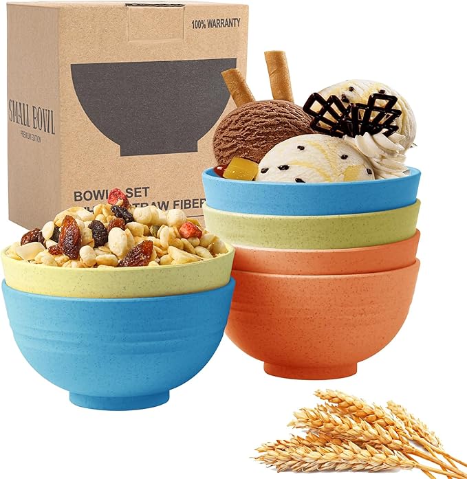 PYRMONT Small Bowls 10 OZ,Wheat Straw Ice Cream Bowls Set of 6,Unbreakable Snack Bowl for Kids,Dessert Bowl for Kitchen and Picnic,Freezer & Dishwasher Safe Bowls Set for Cereal,Fruit,Appetizer