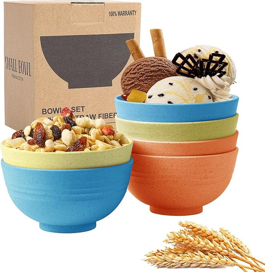 PYRMONT Small Bowls 10 OZ,Wheat Straw Ice Cream Bowls Set of 6,Unbreakable Snack Bowl for Kids,Dessert Bowl for Kitchen and Picnic,Freezer & Dishwasher Safe Bowls Set for Cereal,Fruit,Appetizer