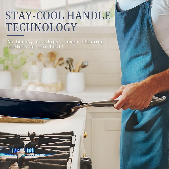 Nonstick Ceramic Frying Pan 8" for All Cooktops, PTFE/PFOA/PFAS Free, Even Heat Distribution Oven Safe up to 500°F, Healthy Non Toxic Skillet w/Ergonomic Stainless Steel Handle, Navy Blue
