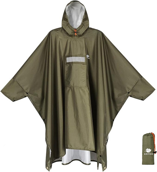 ANYOO Hooded Rain Poncho for Adults Waterproof Lightweight Rain Coat for Men Women Reusable Rain Jacket for Emergency Outdoor