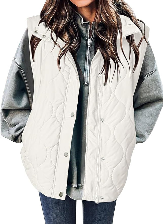 Zeagoo Puffer Vest Women Sleeveless Quilted Jacket Lightweight Snap Zip Up Stand-up Collar Down with Pockets Outerwear