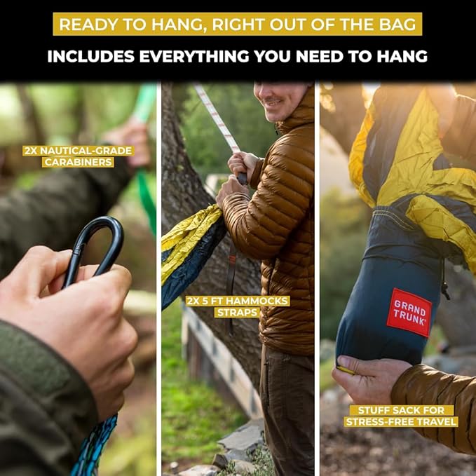 Grand Trunk Double Deluxe Parachute Nylon Hammock - 500lb Capacity Camping Hammock, 10.5x6.5ft, Lightweight & Durable (Heritage)