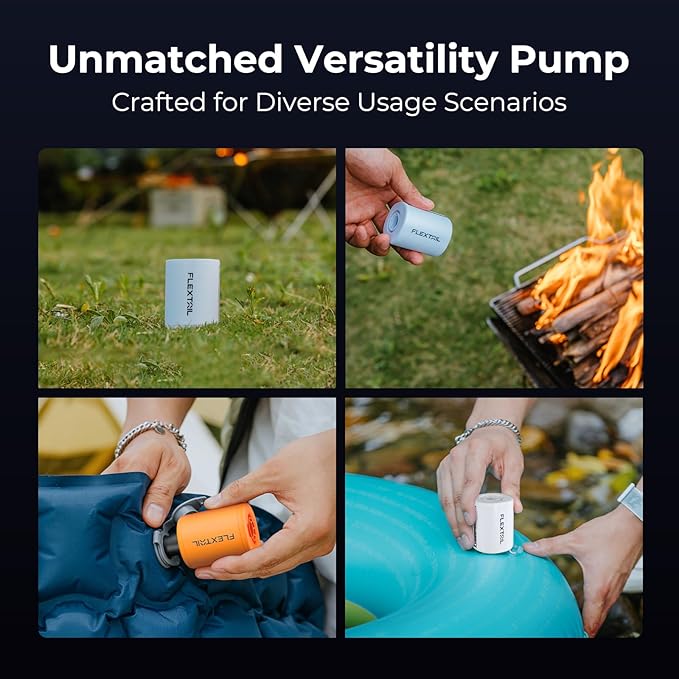 FLEXTAILGEAR Portable Air Pump - Tiny Pump 2, Electric Air Pump for Inflatables 2.8oz Battery Inflator Rechargeable Air Mattress Pump for Sleeping Pads, Pool Floats, Swimming Rings White