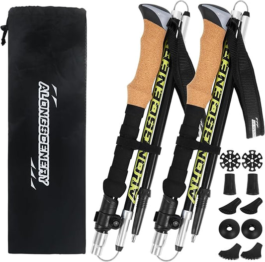 Collapsible Trekking Poles for Hiking-Lightweight Adjustable Walking Sticks with 7075 Aluminum,Anti-Shock,Quick Lock&Cork Grips for Men/Women, Camping, Backpacking, Mountaineering, 2 Pcs