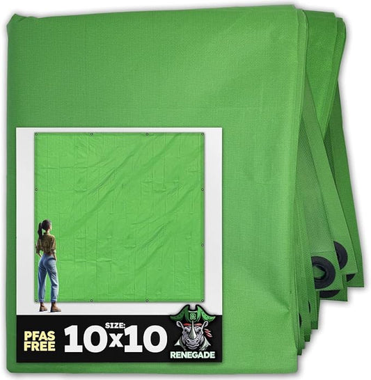RENEGADE Industrial Tarp 10x10 ft Green – Heavy Duty, Waterproof, UV-Resistant, PFAS-Free – Square Tarpaulin for Campsites, Roofing, Construction & Outdoor Shelter