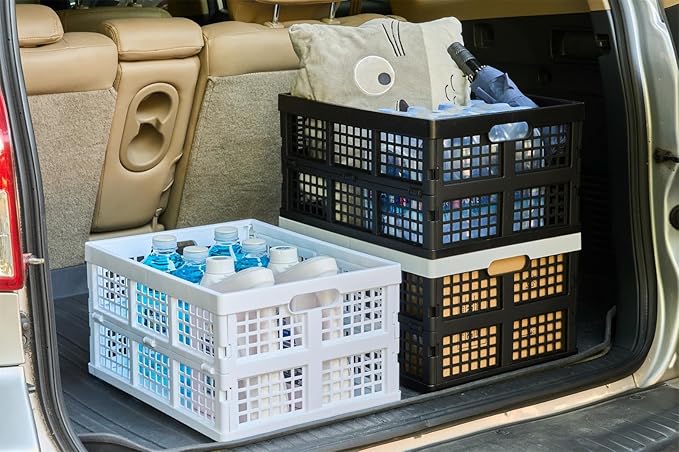 3-Pack Plastic Collapsible Storage Crates-30L,Foldable Plastic Crates for Storage (Black+Gray)