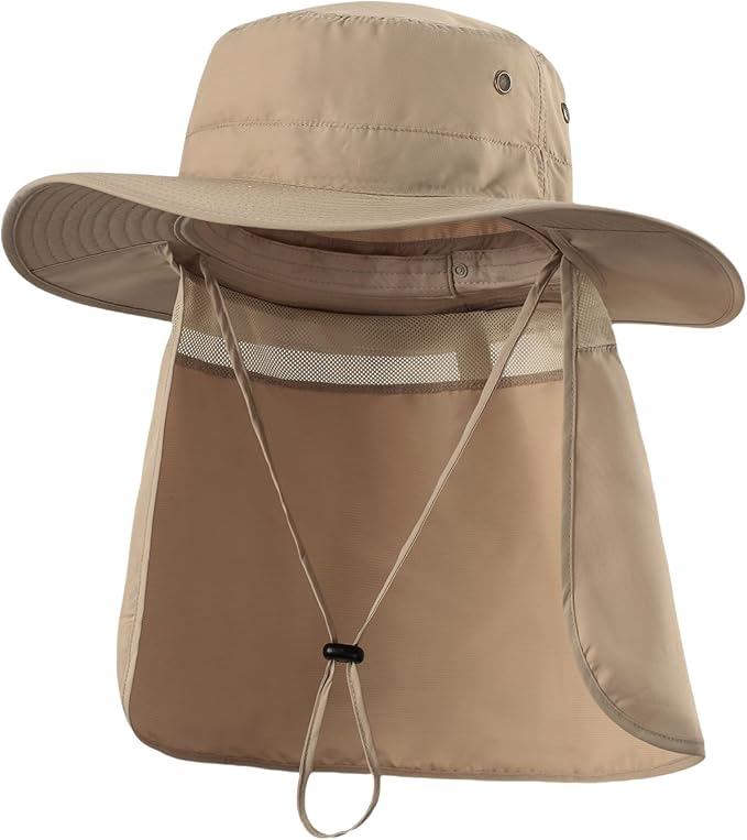 Home Prefer UPF50 Mens Sun Hat with Neck Flap Quick Dry UV Protection Cap Womens Wide Brim Fishing Hat Neck Flap Beach Garden