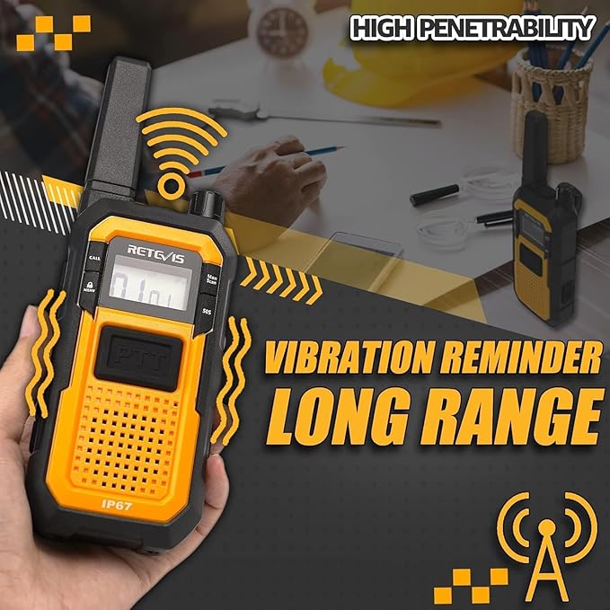 Retevis RB48 Walkie Talkies with Earpiece, Waterproof Heavy Duty Two Way Radios, Vibration Call, 2000mAh, NOAA, 2 Way Radio Long Range(2 Pack)