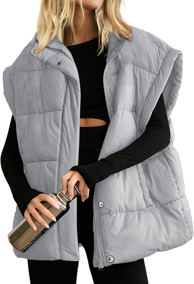 Ainangua Women's Puffer Vest Stand Collar Zipper Sleeveless Jackets Winter Lightweight Vests Warm Padded Jacket Coat