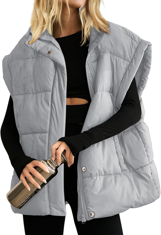 Ainangua Women's Puffer Vest Stand Collar Zipper Sleeveless Jackets Winter Lightweight Vests Warm Padded Jacket Coat