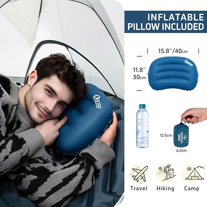 Ultralight Sleeping Pad Camping Inflatable Pillow for Camping Combo, Compact Backpacking Inflatable Sleeping Pad for Adults- Portable for Hiking, Travel - Durable & Comfortable