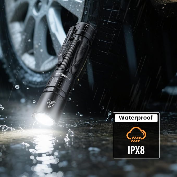 Sofirn SK30 Tactical Flashlight Rechargeable 3000 High Lumens Pocket Flashlight Dual Switches 6 Modes Super Bright IP68 LED Flashlight for Camping, Home, Emergency, Rescue, Hunting, Inspection, Repair