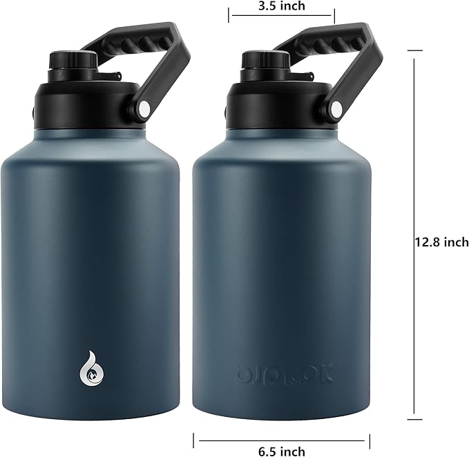 BJPKPK One Gallon(128 oz) Insulated Water Bottle, Dishwasher Safe Stainless Steel Thermo, BPA Free Jug with Ergonomic Handle & Anti-slip Bottom, Large Water Bottle, Navy Blue