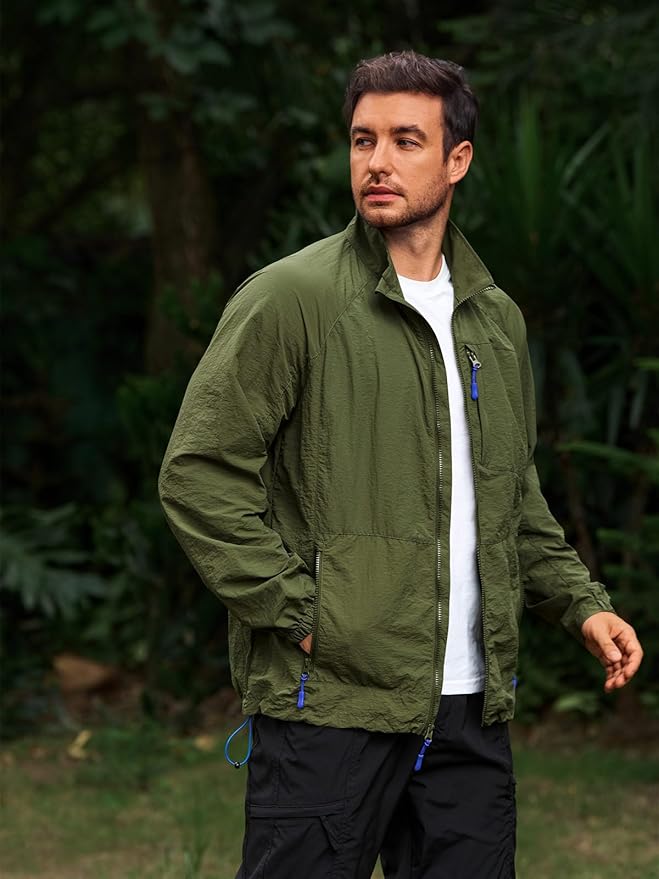 Yousify Mens Lightweight Jacket Windbreaker Full Zip Long Sleeve Outdoor Athletic Jackets for Hiking