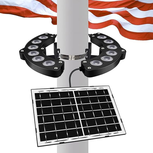 Flag Pole Lights Solar Powered 14W12000 mAh Solar FlagPole Light Up to 18-24 Hrs, IP67 Waterproof, Adjustable Clamp fits 2-6” Dia 15-40 Ft Outdoor Flagpoles Brightest, Auto Dusk to Dawn
