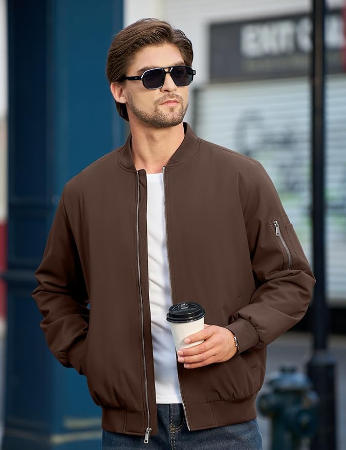 Cotrasen Mens Bomber Jacket Fall Winter Warm Windbreaker Casual Full Zip Padded Coats with Pockets