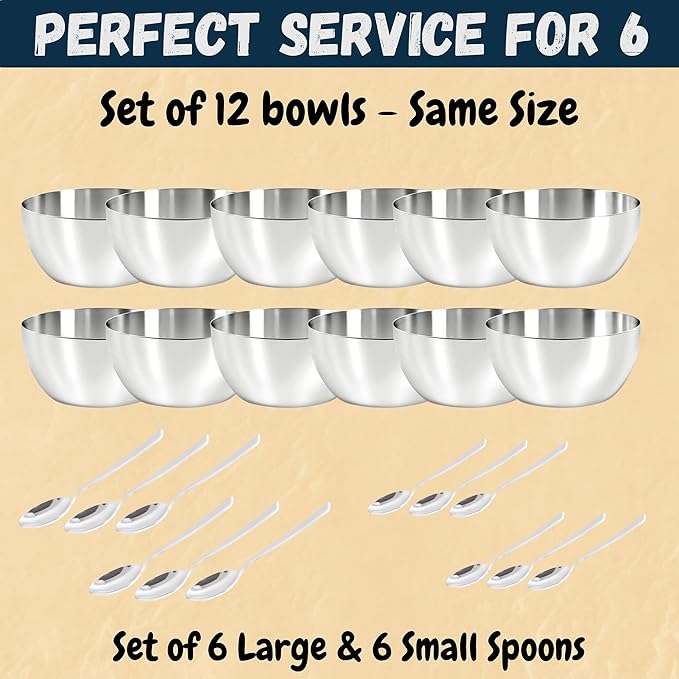 48 Pcs Stainless Steel Dinner Set - Dinnerware set including Dinner Plates, Quarter Plates, Bowls, Tumblers, Forks & Spoons - Home Kitchen Metal Camping Set - Service for 6 (Sticker Free)