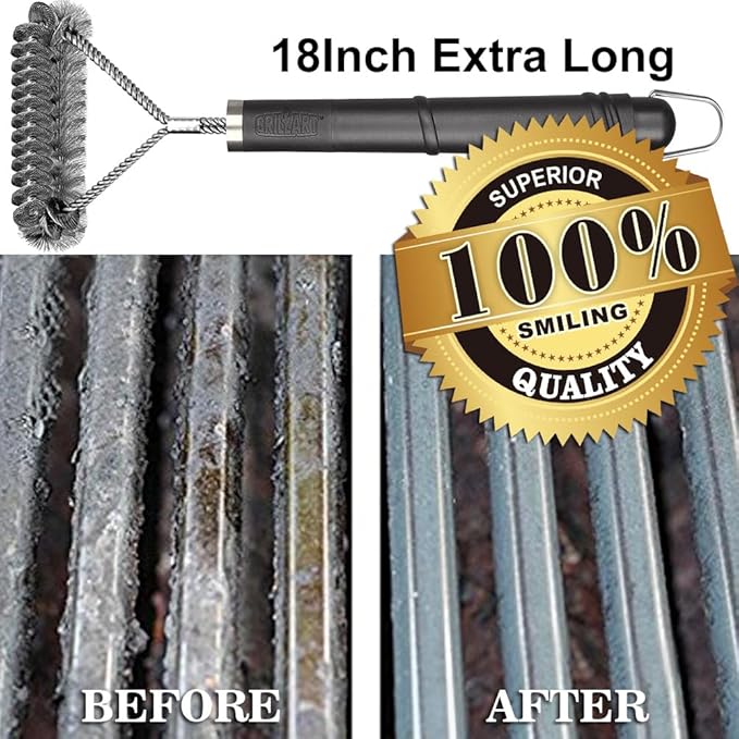 GRILLART Grill Brush [Wire + Helix] Combined BBQ Brush - Safe & Efficient Grill Cleaning Brush - 18" Grill Cleaner Brush Scrubber for Gas/Porcelain/Charbroil Grates – BBQ Accessories Gifts for Men/Dad