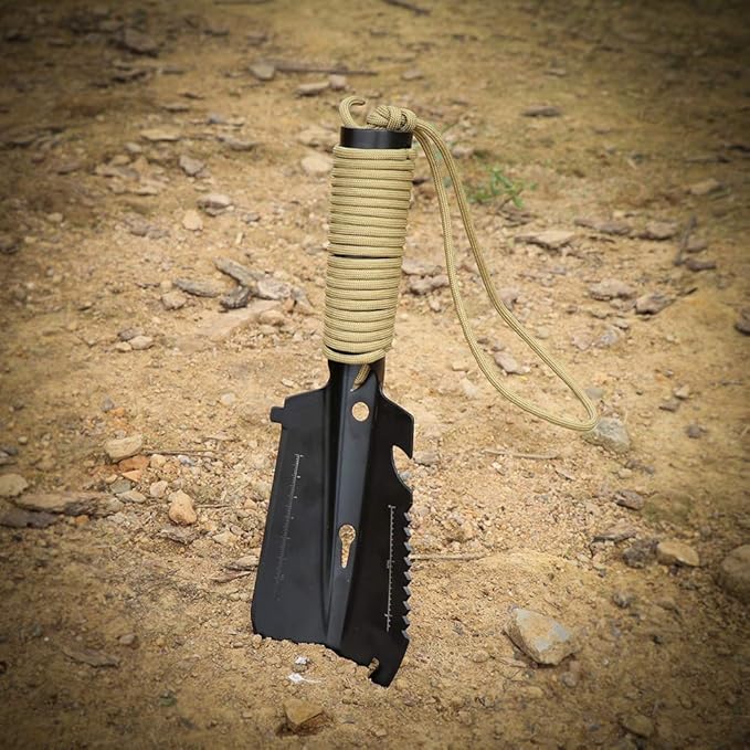 WILDAIR Camping Shovel Multifunctional 7 in 1 Survival Multitool Small Survival Shovel for Camping Tactical Shovel (Black)