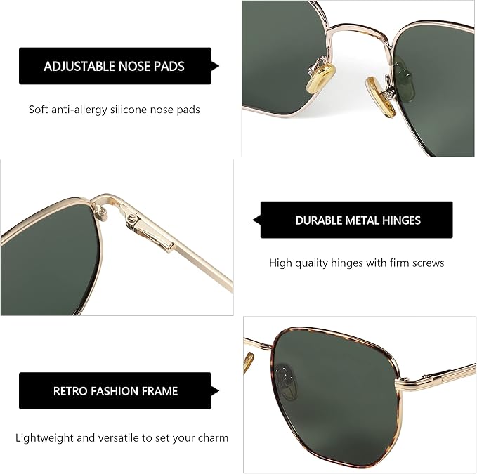 ZENOTTIC Hexagon Polarized Retro Sunglasses for Men Women-Vintage Metal Frame Design UV Protection Trendy Fashion Shades