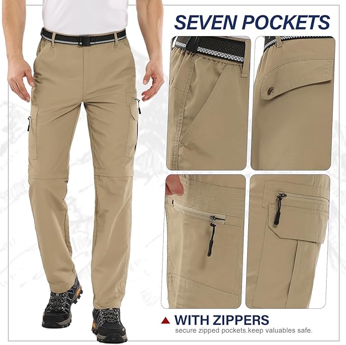 Fishing Hiking Pants for Men, Waterproof Convertible Quick Dry Pants for Wading, Lightweight Breathable