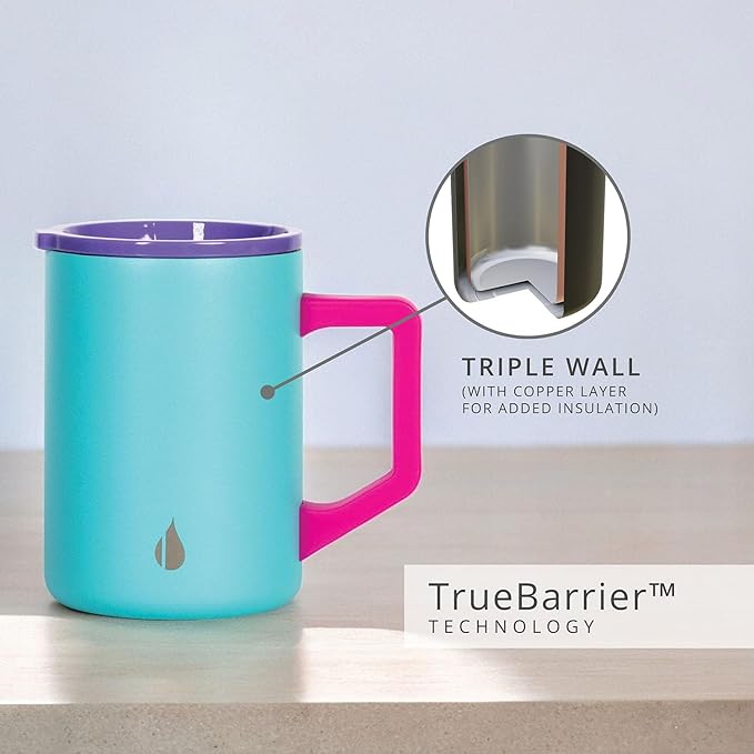 Elemental Insulated Coffee Mug - Triple-Wall Stainless Steel Summit Travel Cup for Hot and Cold Drinks - Thermal Coffee Mug with Lid and Handle for Camping, Office & Trave 16oz - Blue Tie Dye
