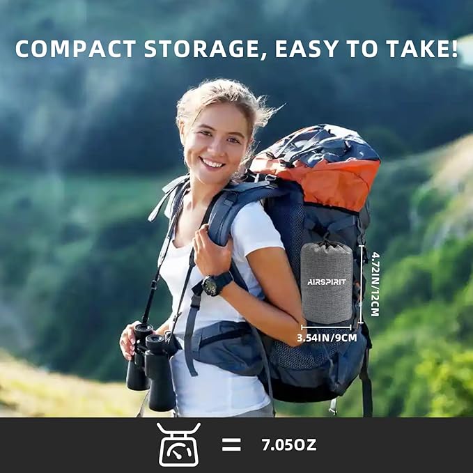 AIRSPIRIT Inflatable Camping Pillow Ultralight Adjustable Firmness, TPU Travel Pillow for Neck & Lumbar Support, Hiking, Backpacking, Airplane, Car Travel & Beach with Removable Washable Cover (Black)