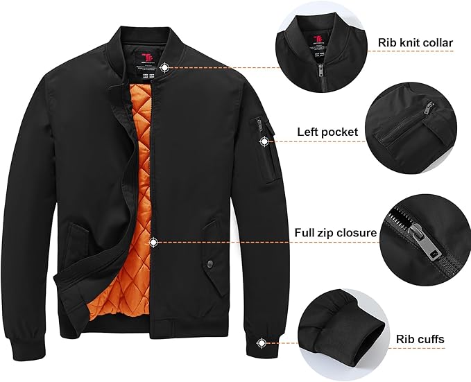 Gopune Men's Windproof Bomber Jacket Warm Water Resistant Windbreaker Winter Outwear Quilted Jackets Coats