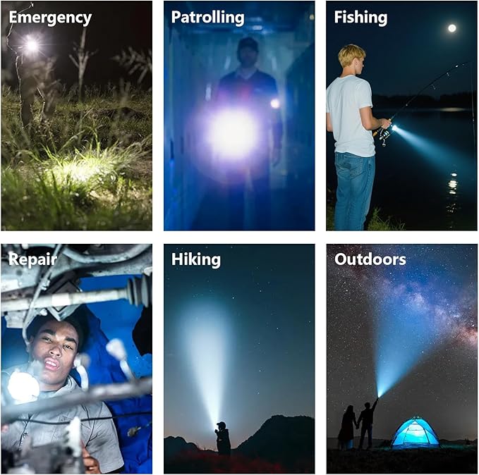 4000Lumens Outdoor Flashlight,LED Flashlight Flash Light Duty Rechargeable Flashlights with USB C IP67 Strobe Handheld Flashlight for Outdoor Medical Camping Emergency Work Light Repair