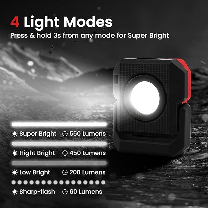 2 Pcs Mini Rechargeable LED Work Light, 550 Lumens Magnetic Flashlight Keychain Lights with Rotatable & Magnet Base Portable Mechanic Light for Car Repairing Outdoors Camping, Black & Red