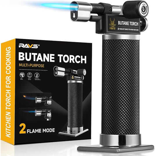 RAVS Butane Torch Lighter, DUAL Flame Mode Kitchen Torch, Refillable Cooking Torch Gun, Creme Brulee Torch Lighter, Blow Torch for Cooking, Welding, Mini Torch Soldering Torch, Butane is Not Included