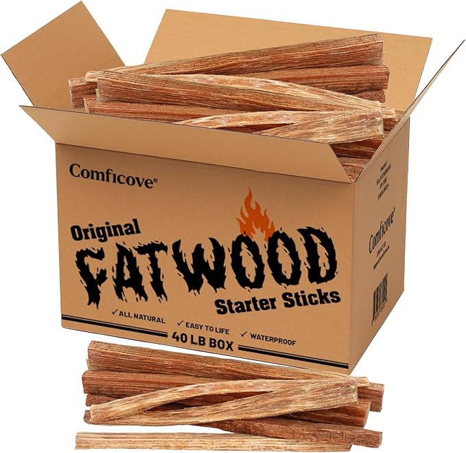 40 lbs. Fire Starter Fatwood Sticks Camping Essentials | Great Fire Logs and Fire Starters for Campfires, Wood Stoves, Bonfires, Fireplaces