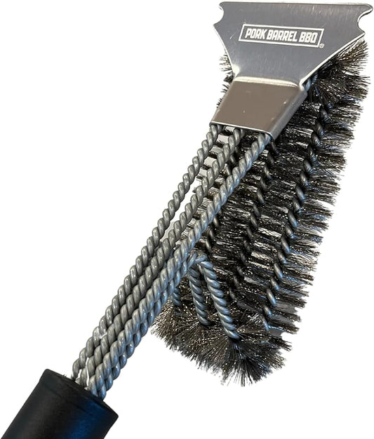 Pork Barrel BBQ Cast Iron Expert Grill Brush Grate Scrubber and Scraper - Safe Stainless Steel Heavy Duty Grill Accessories for Grill Cleaning