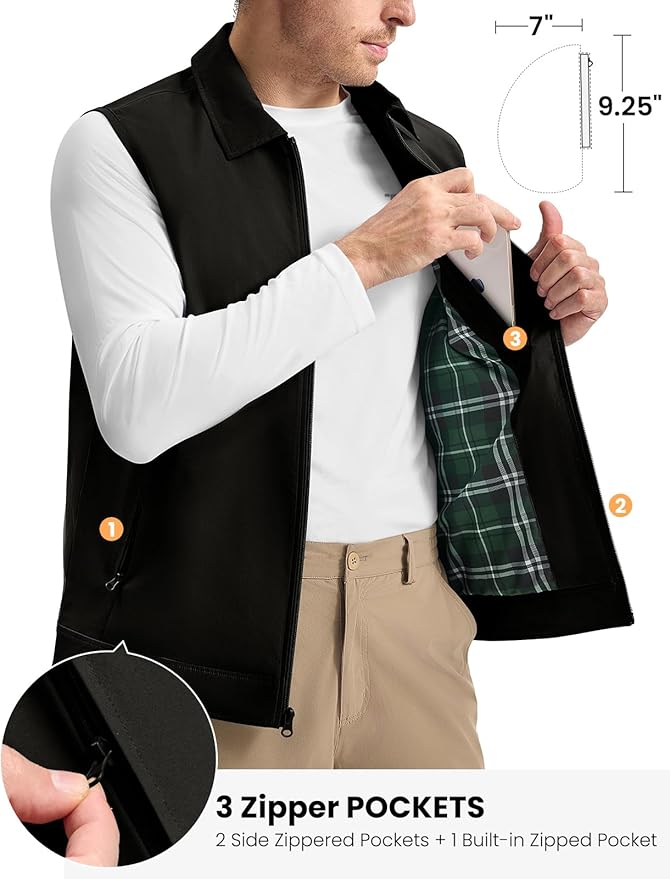 TBMPOY Men's Vest Casual Lightweight Thin Utility 3 Zip Pockets Stylish Sleeveless Jackets Summer Fall Golf Travel Business