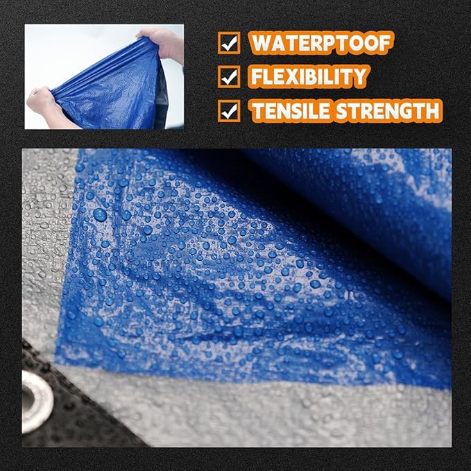 RAINDEWAY Tarps 20x20 Feet - 5.5 Mil, Multipurpose Waterproof Poly Tarp Cover with Metal Grommets and Reinforced Edges, Silver/Blue Tarp