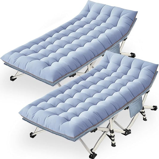Oversize Cots 2 Pack XXL Camping Cot with Mattress Extra Large Folding Cot Heavy Duty Comfortable Cots for Sleeping Guest Bed Includ Carry Bag Easy to Set Up Home Indoor Outdoor Vacation