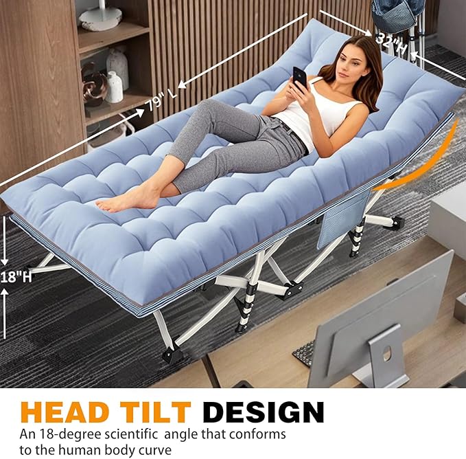 Oversize Cots 2 Pack XXL Camping Cot with Mattress Extra Large Folding Cot Heavy Duty Comfortable Cots for Sleeping Guest Bed Includ Carry Bag Easy to Set Up Home Indoor Outdoor Vacation