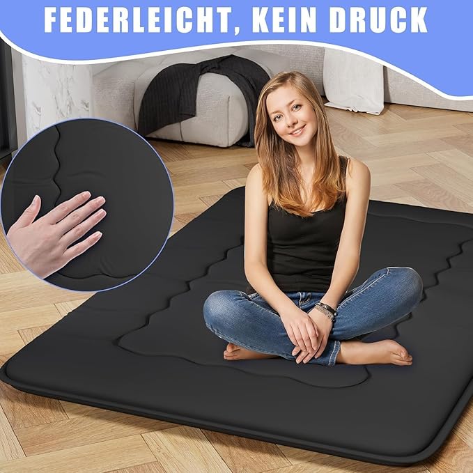Japanese Futon Mattress, Foldable Tatami Mat Portable Dormitory Sleeping Pad with Bag & Strap, Floor Thicken Sleeping Roll up Camping Mattress (Black WS1, 60"X80")