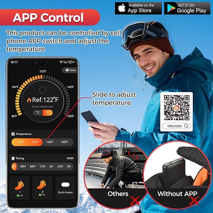 Heated Socks with App Control 5000mAh*2 Rechargeable Electric Heated Socks for Men Women Up to 9 Hours Washable Warm Socks for Outdoor Work Skiing Hunting Riding Hiking Cycling Camping Gifts