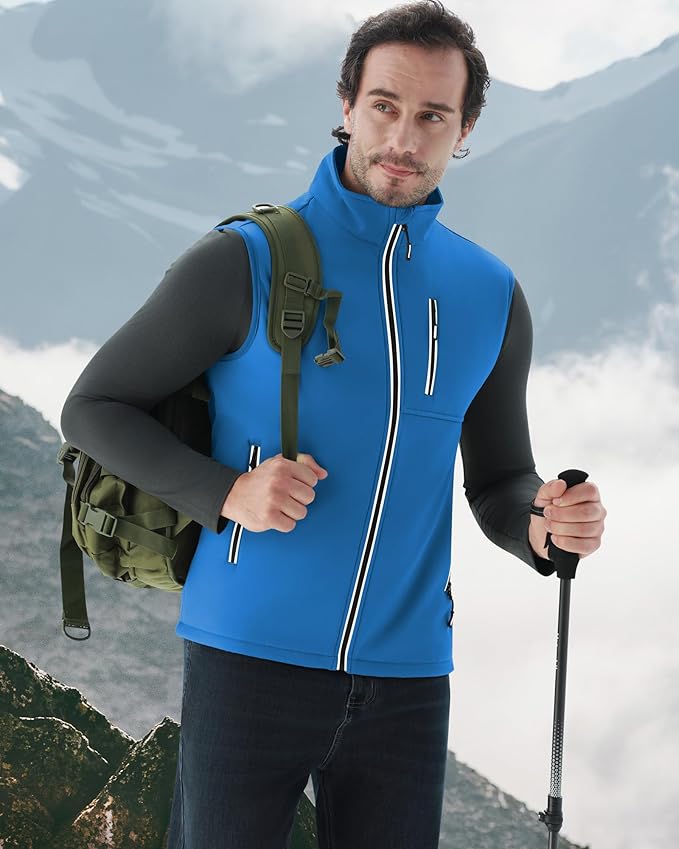 WULFUL Men's Windproof Lightweight Golf Vest Outerwear with Pockets, Softshell Sleeveless Jacket for Travel Hiking Running