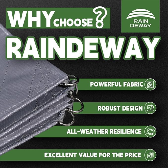 RAINDEWAY Tarps Heavy Duty Waterproof 6x8 Feet -14 Mils Super Heavy Duty Tarp with Metal Rings and Reinforced Corners and Edges, UV Resistant, Multipurpose Poly Tarp,Blue/Gray tarp