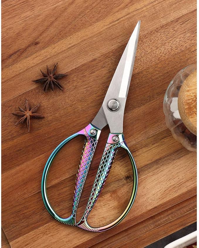Jasni Stainless Steel Heavy Duty kitchen shears scissors for food meat poultry cooking cutting sharp Powerful strong professional All-Purpose pretty Color rainbow iridescent Titanium utility Office