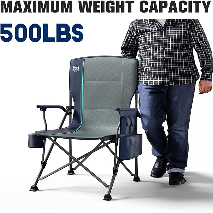 TIMBER RIDGE Oversized Folding Camping Chair High Back Heavy Duty for Adults Support up to 500lbs with Cup Holder, Side Pocket Cooler Bag 2 Pack