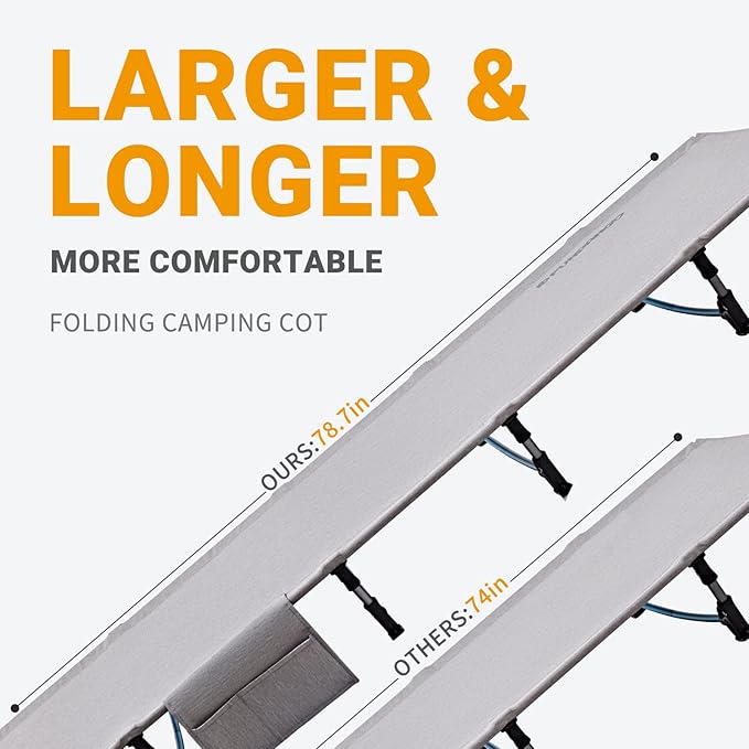 FUNDANGO Ultralight Folding Camping Cot, Extra Long Backpack Lightweight Camping Cots for Adults Portable Cot Bed for Hiking Travel Home Mountaineering, Beige