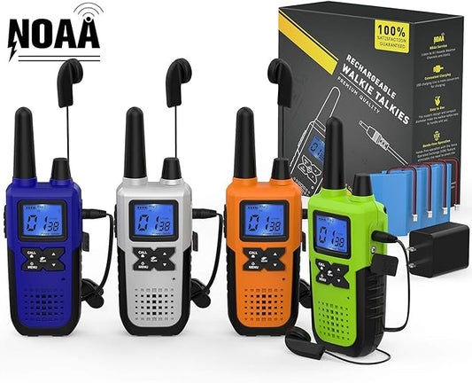 Walkie Talkies Long Range for Adults Rechargeable with Earpiece NOAA Weather Alert, Multi-purpose 2 Way Radio 4 Pack for Team Work Senior Care Kid Adventure Family Camping Hiking Skiing Cruise