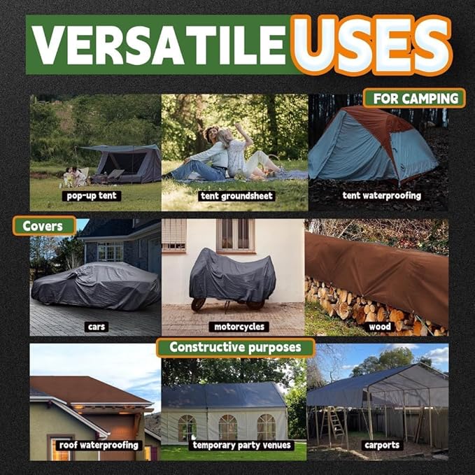 RAINDEWAY 4x8 Feet Super Heavy Duty Tarp 18 Mil, UV Resistant, Weatherproof, Multipurpose Waterproof Poly Tarp with Grommets and Reinforced Edges, Brown/Gray Tarps