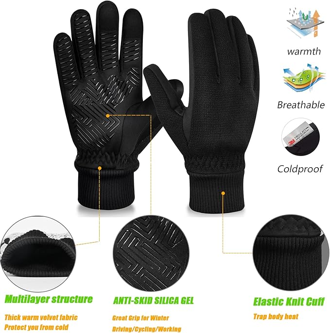 MOREOK Winter Gloves for Men/Women -10°F 3M Thinsulate Warm Touch Screen Snow Ski Bicycle Bike Gloves for Driving/Cycling/Running/Hiking