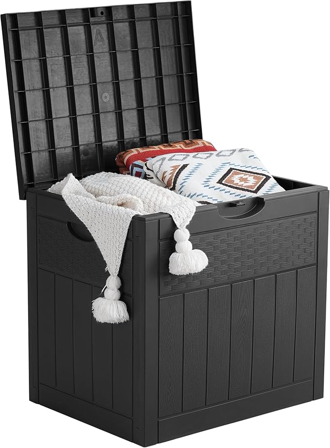 33 Gallon Deck Box, Small Outdoor Storage Box Waterproof, Lockable Secure Package Bin Delivery Box for Outside Front Porch, Patio Cushions Storage Box, Delivery Driver Snack Box for Porch, Black