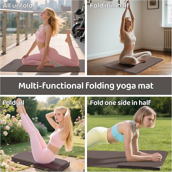 Foldable Yoga Mat,Exercise Mats for Home Workout,Comfortable and Durable,8mm Thick-Portable Folding Mat,Non Slip,Pilates Mat Thick,Outdoor Use,Meditation,Travel,Camping（71"x24" x0.31"）