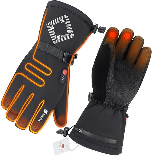 Heated Gloves for Men, 7.4V Rechargeable Heated Gloves for Women, PU Waterproof & Touchscreen Ideal for Winter, Hunting, Motorcycle, Skiing, Snowboarding, Fishing, Camping, Work